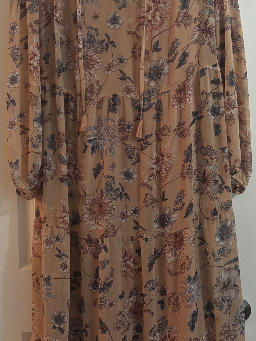 Floral Tiered Midi Dress in Beige - Women's Boho Style